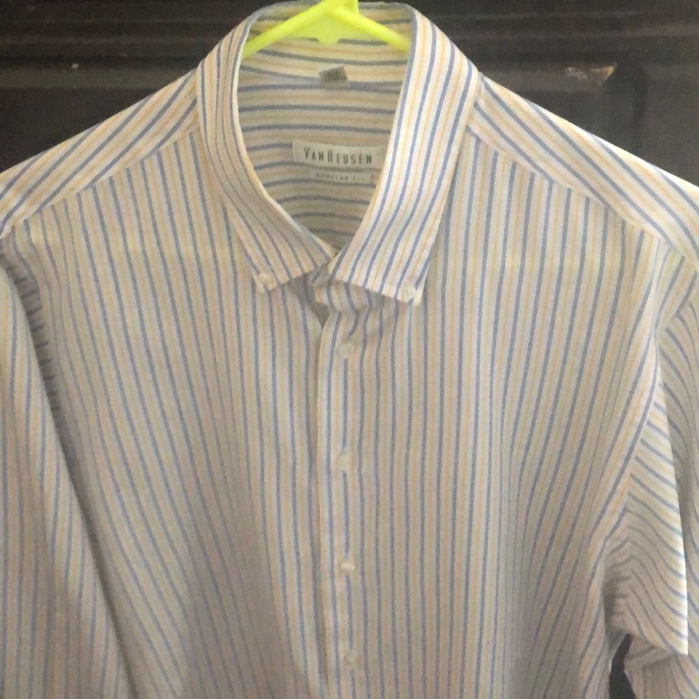 Vanheusen Regular Fit blue & yellow striped shirt